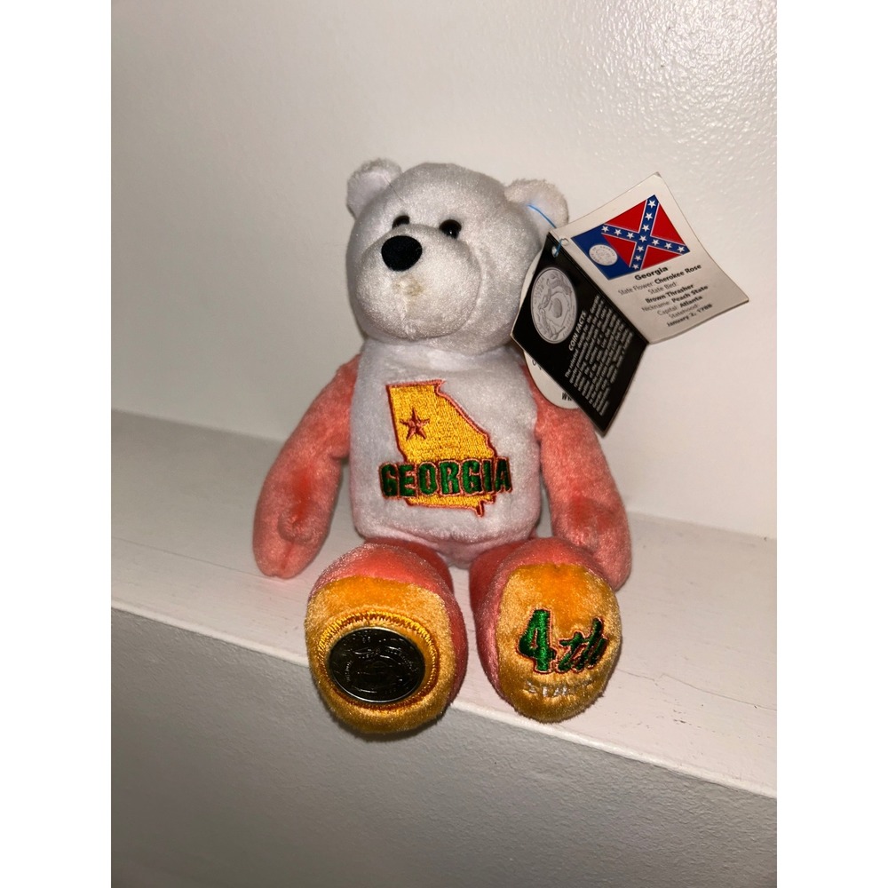 Limited Treasures Georgia State Quarter Bear Plush 4th State White Peach 2001